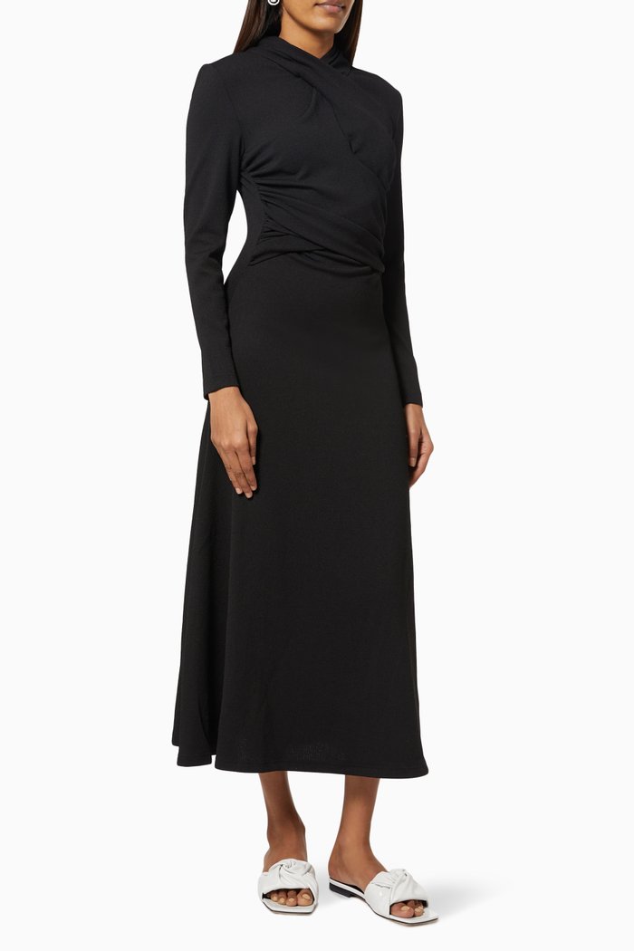

Down to Long Sleeve Dress in Textured Knit, Black