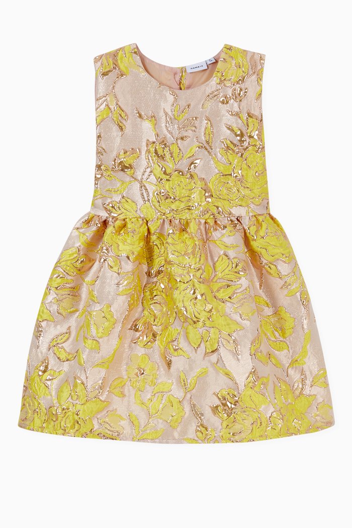 Floral Dress in Jacquard, Yellow
