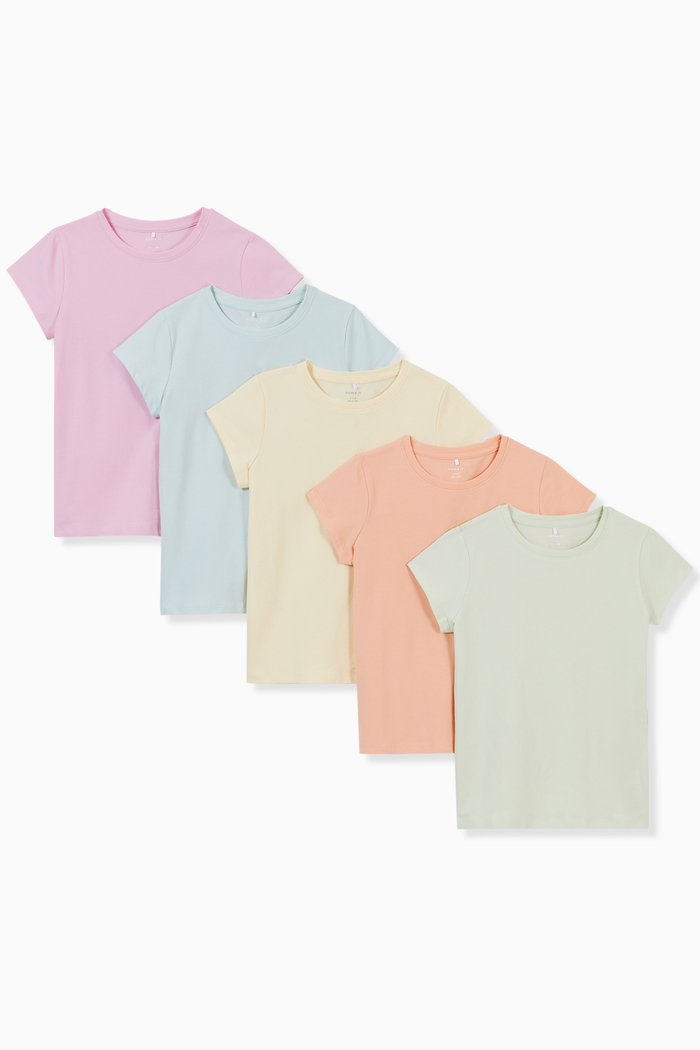 

5-Piece T-shirts Set in Stretch Organic Cotton, Blue
