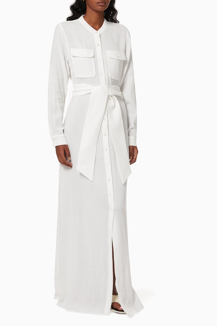 

Ester Shirt Dress in Organic Cotton Gauze, White