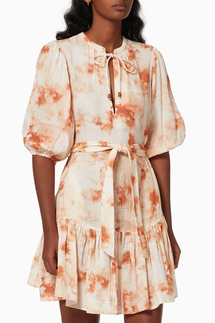 Opal Tie-Dye Mini Dress in Organic Cotton Gauze, Multicolour