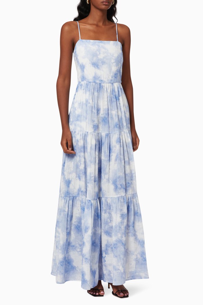 

Clarissa Tie-Dye Maxi Dress in Organic Cotton Gauze, Blue