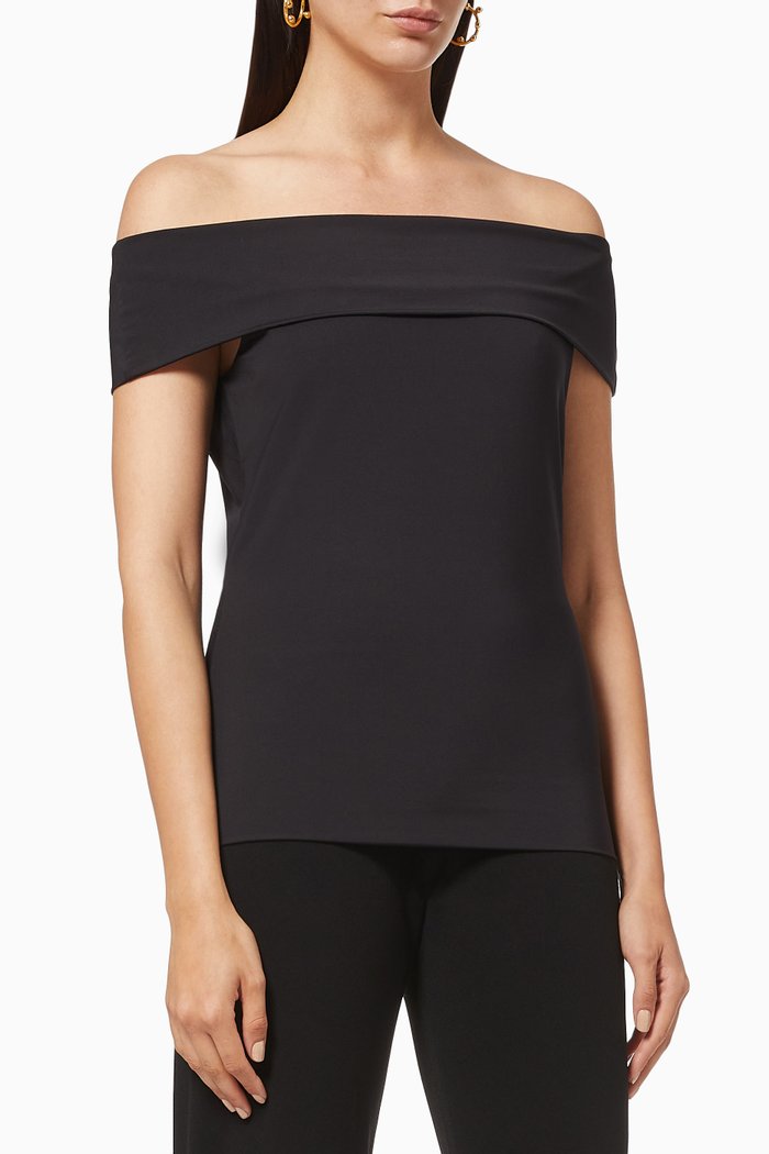 

Off-the-Shoulder Top in Stretch Knit, Black