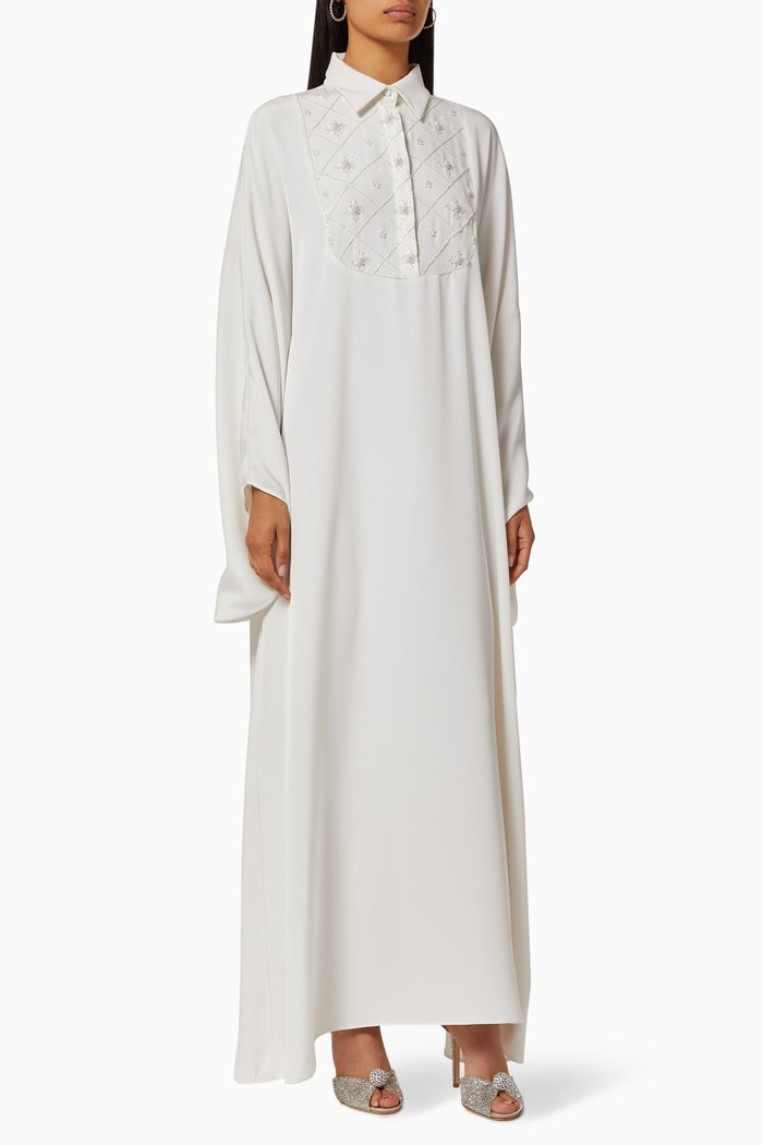 

Crepe Shirt Dress with Embellishments, White