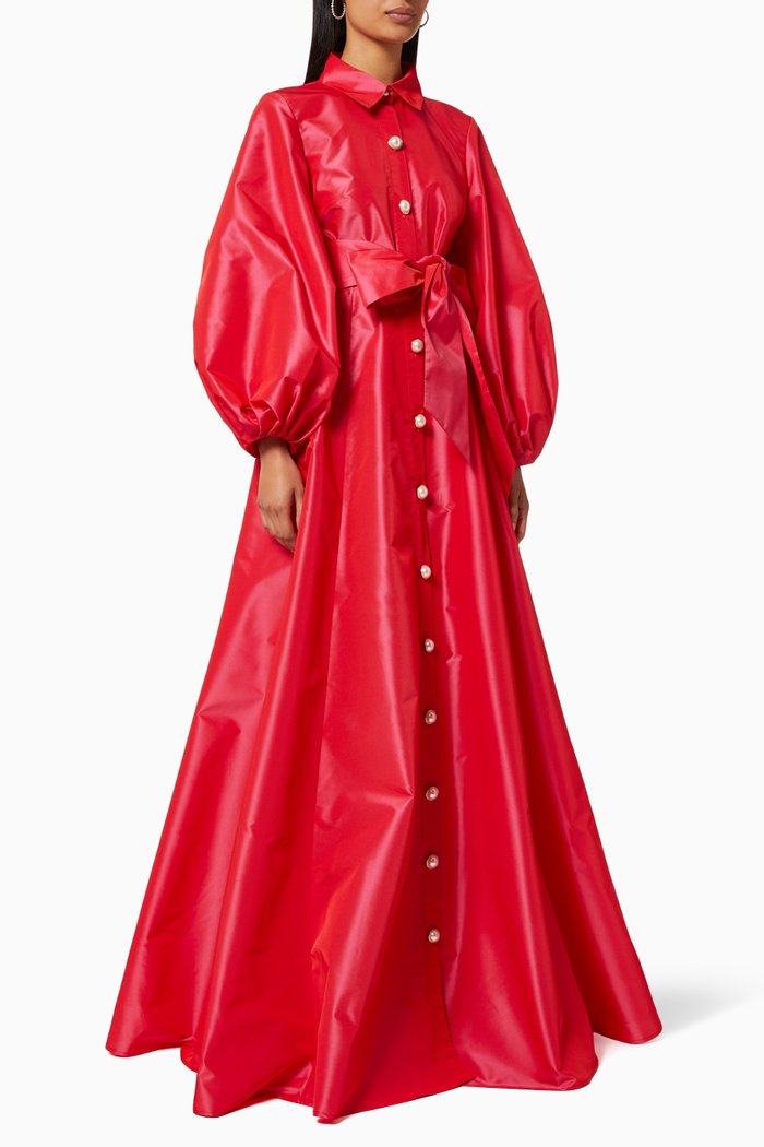 

Bow Shirt Dress in Taffeta, Red