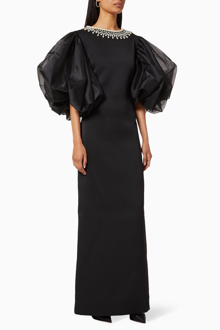 

Queen Puff Dress in Satin, Black