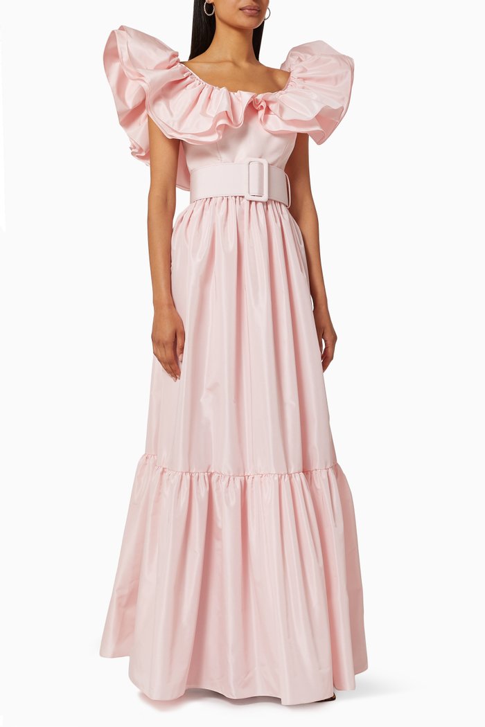 Bella Tiered Dress in Taffeta, Pink