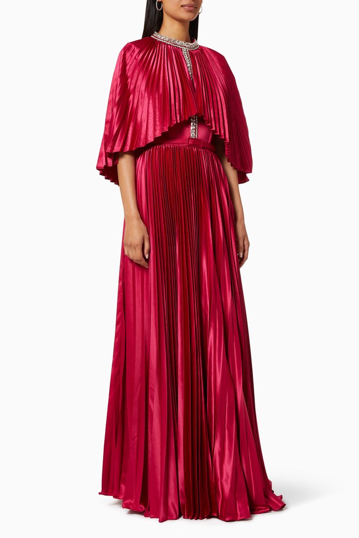 

Hayat Pleated Dress in Satin, Red