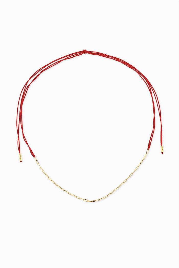 

Cord & Chain Necklace in 14kt Yellow Gold, Red