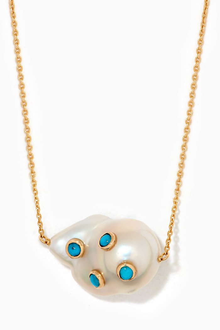 

Pearl Necklace with Turquoise in 14kt Yellow Gold