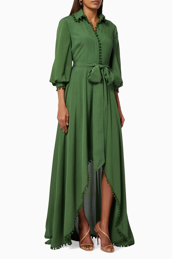 High-low Shirt Dress in Crepe de Chine, Green