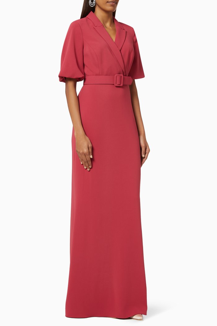 

Collared Belted Gown in Crepe, Purple