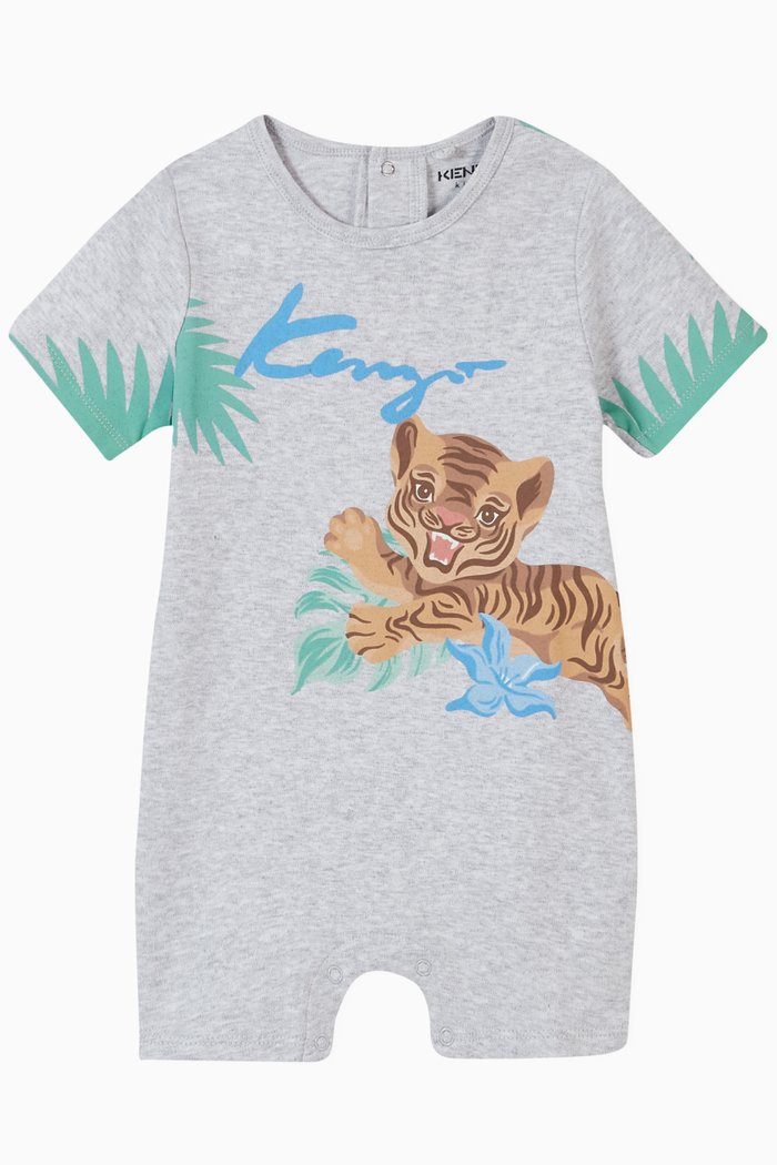 

Tiger Cub Print Romper in Cotton, Grey