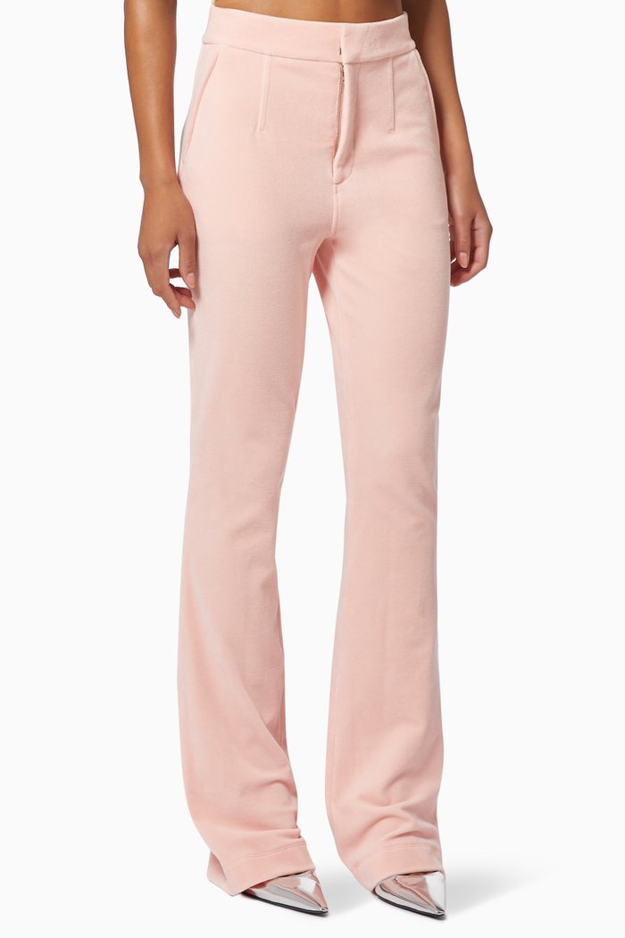 

Stacked Flared Pants in Velvet, Pink