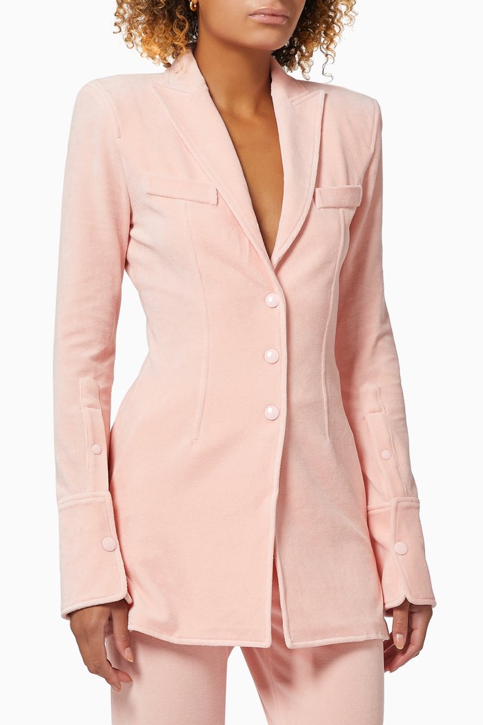 

Peak Lapel Blazer in Velour, Pink