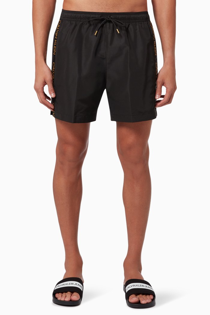 

Medium Drawstring Swim Shorts in Recycled Polyester, Black