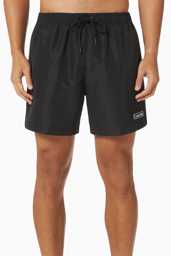 

Medium Drawstring Swim Shorts in Recycled Polyester, Black