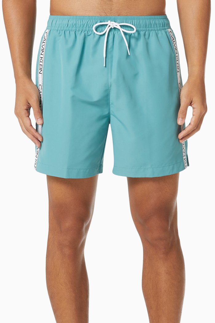 

Medium Drawstring Logo Tape Swim Shorts in Recycled Polyester, Green