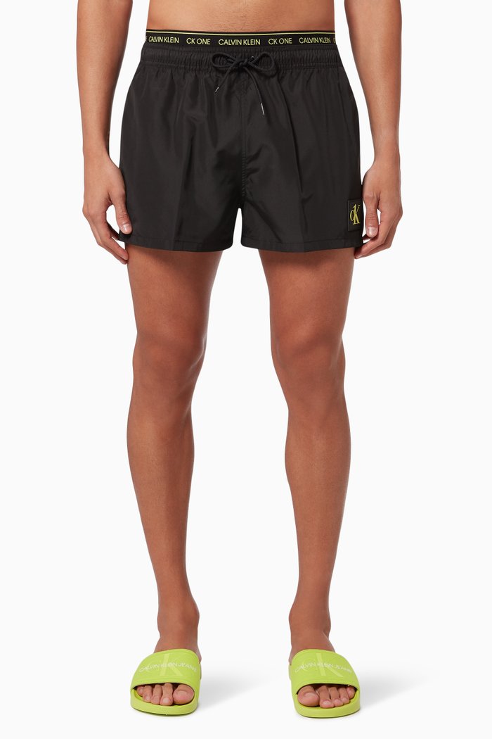 

Short Double Waistband Swim Shorts in Recycled Polyester, Black