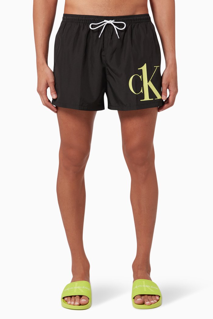 

Short Drawstring Swim Shorts in Recycled Polyester, Black