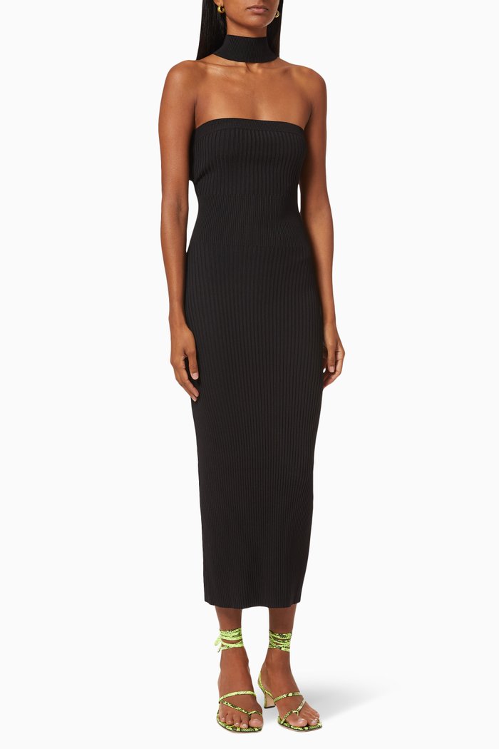 

Selena Tube Dress in Rib Knit, Black