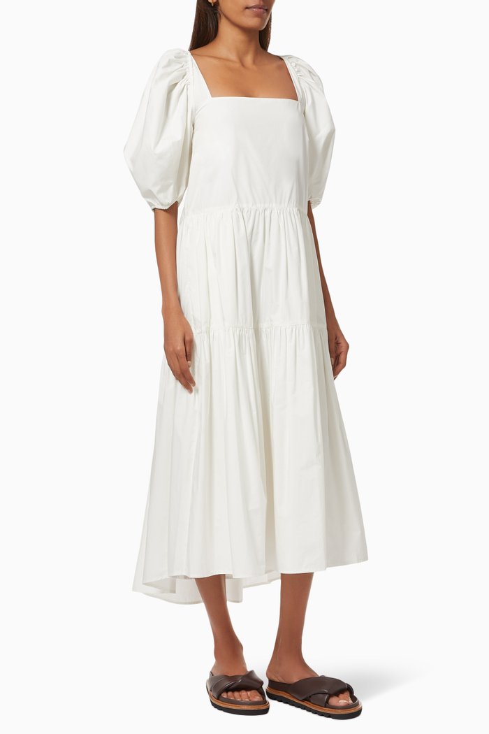 

Lou Tie-back Midi Dress in Cotton, White