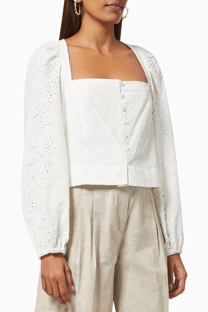

Clover Broderie Anglaise Top in Cotton, White