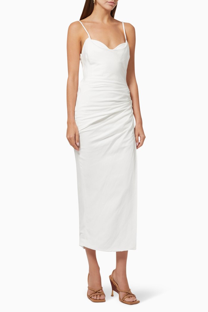 

Ariel Draped Gown in Linen, White