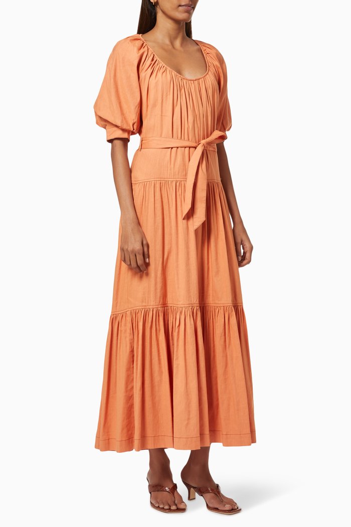 

August Midi Dress in Linen, Brown