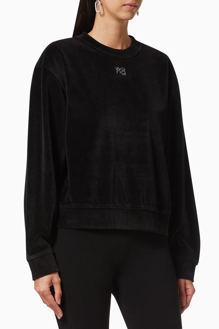 Hotfix Logo Sweatshirt in Velour, Black