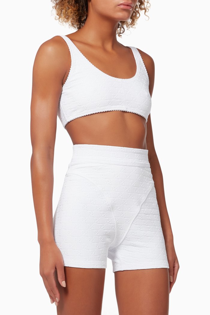 Logo Bra in Textured Logo Jacquard, White