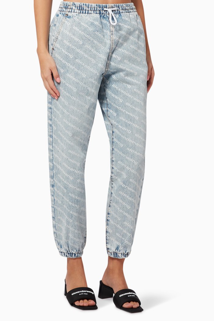 Oversized Logo Joggers in Denim, Blue