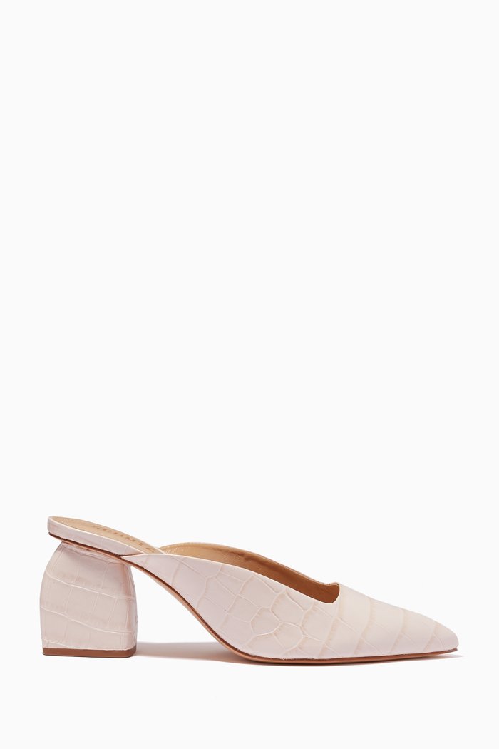 

Cecilia Mule Sandals in Croc-embossed Leather, Pink