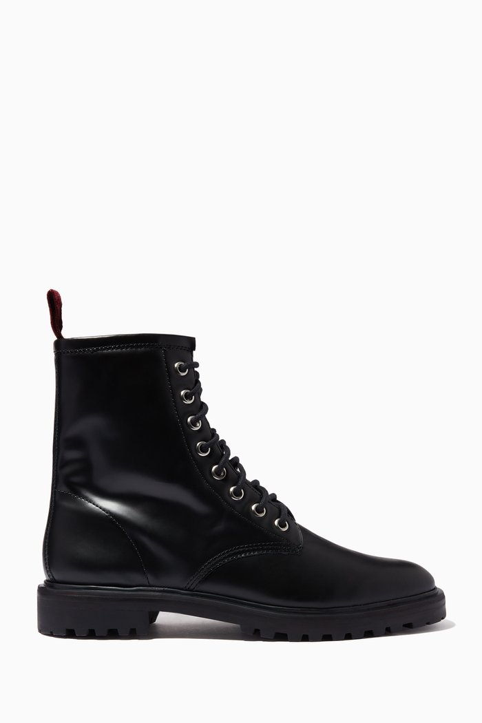 

Combat Ankle Boots in Leather, Black