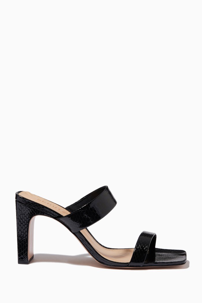 

Mule Heel Sandals in Python-embossed Leather, Black