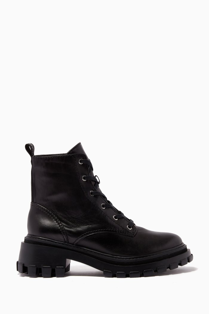 

Lace-up Chunky Boots in Leather, Black