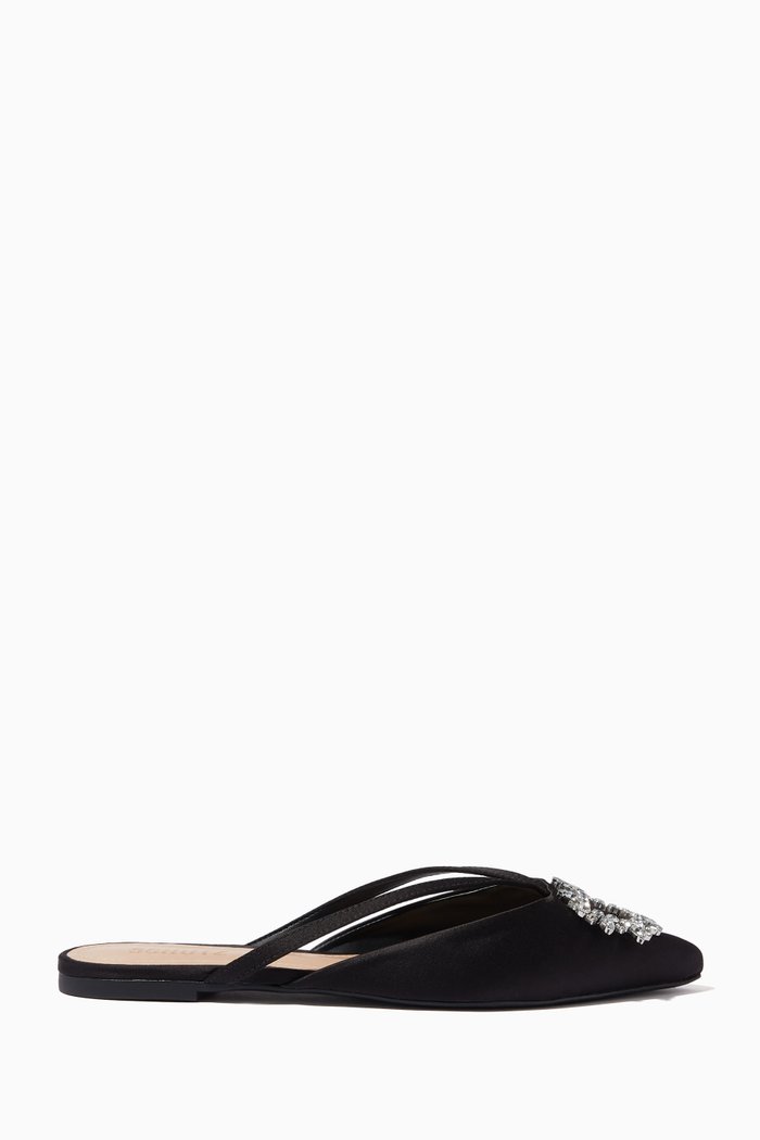 

Glam Embellished Slide Sandals in Satin, Black