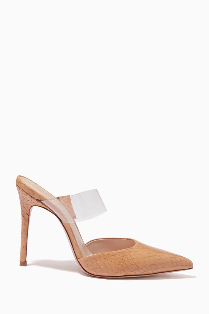 

Sionne Mule Heel Sandals in Croc-embossed Leather, Neutral