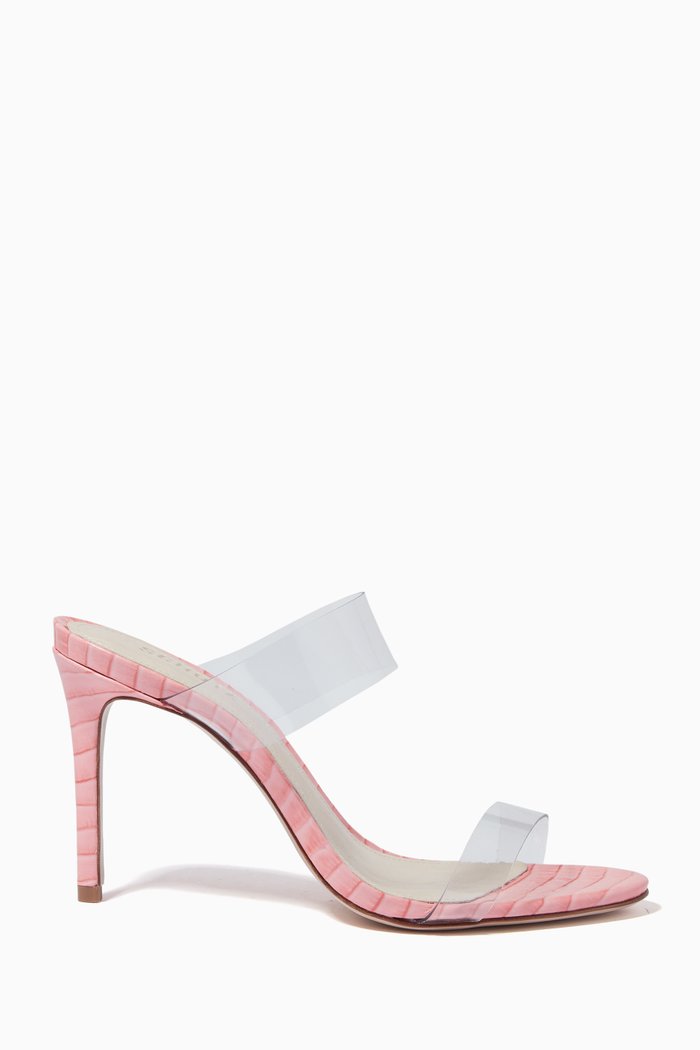 

Ariella Heel Sandals in Croc-embossed Leather, Pink