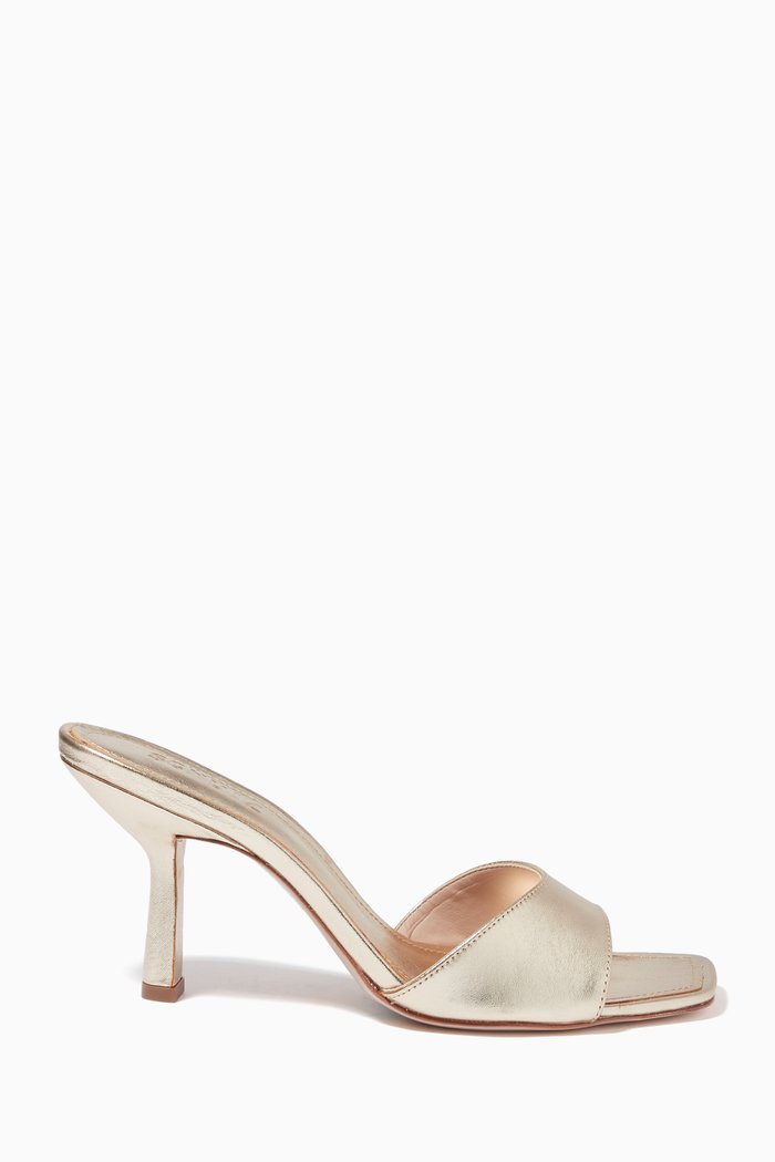 

Posseni Mule Sandals in Metallic Leather, Silver