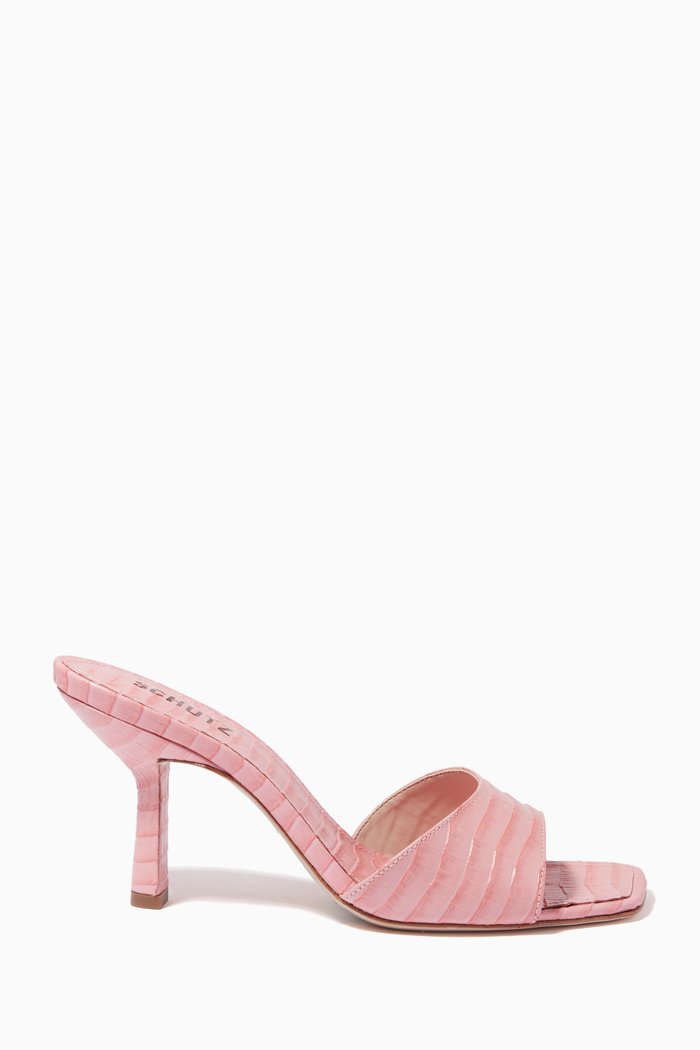 

Posseni Mule Sandals in Croc-embossed Leather, Pink