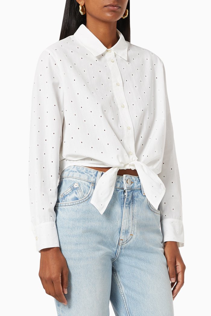 Tie Shirt in Embroidered Poplin Cotton, White