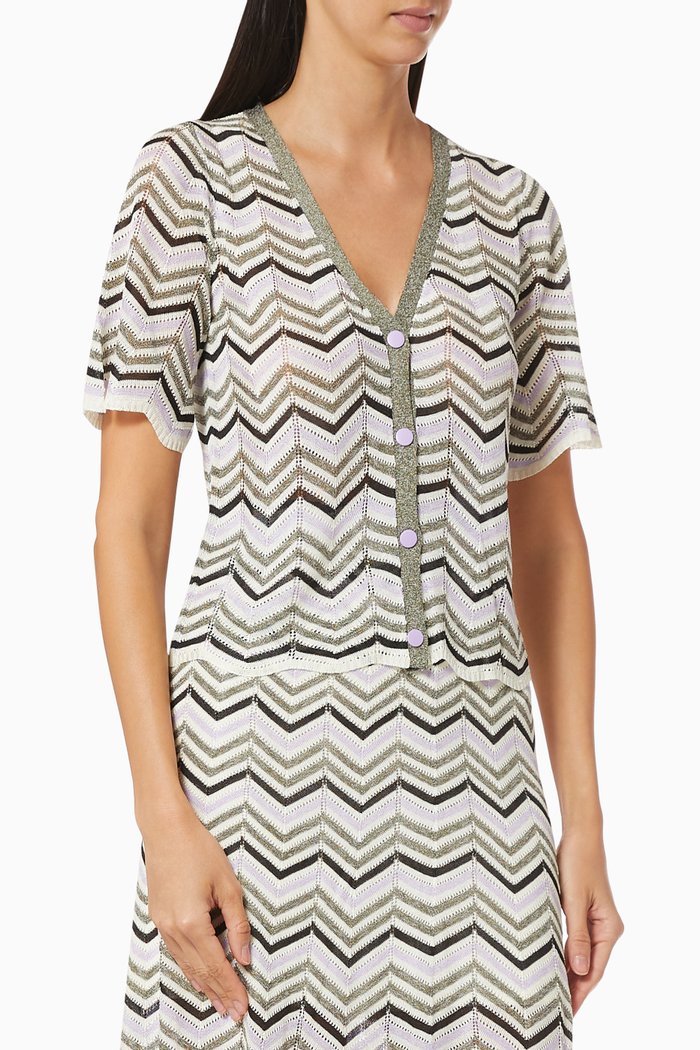 

Short Sleeve Top in Herringbone Knit, Multicolour