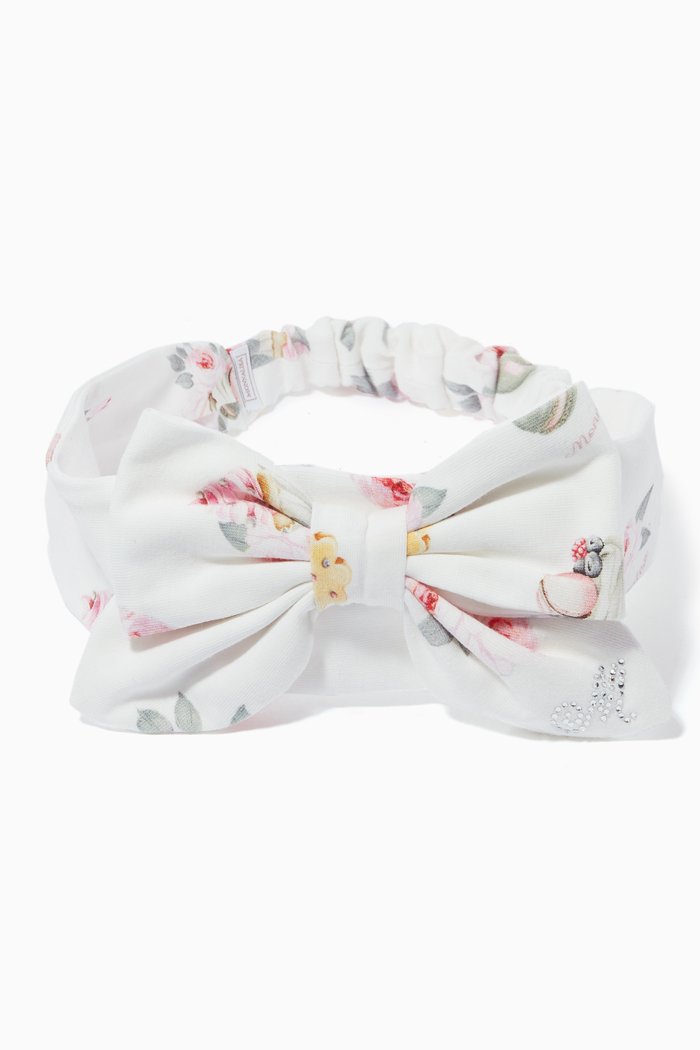 

Floral Print Headband in Cotton, White