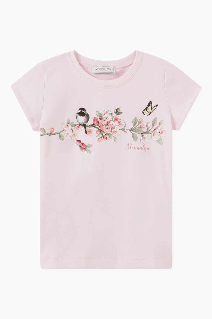 

Floral Print T-shirt in Cotton, Pink