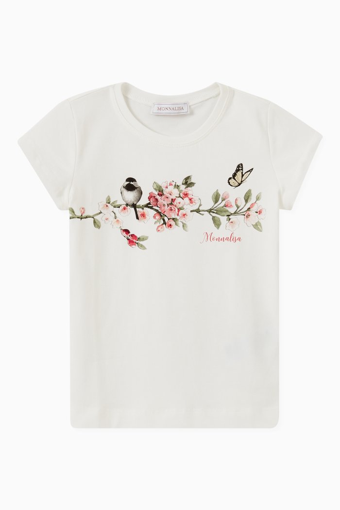 

Floral Print T-shirt in Cotton, White