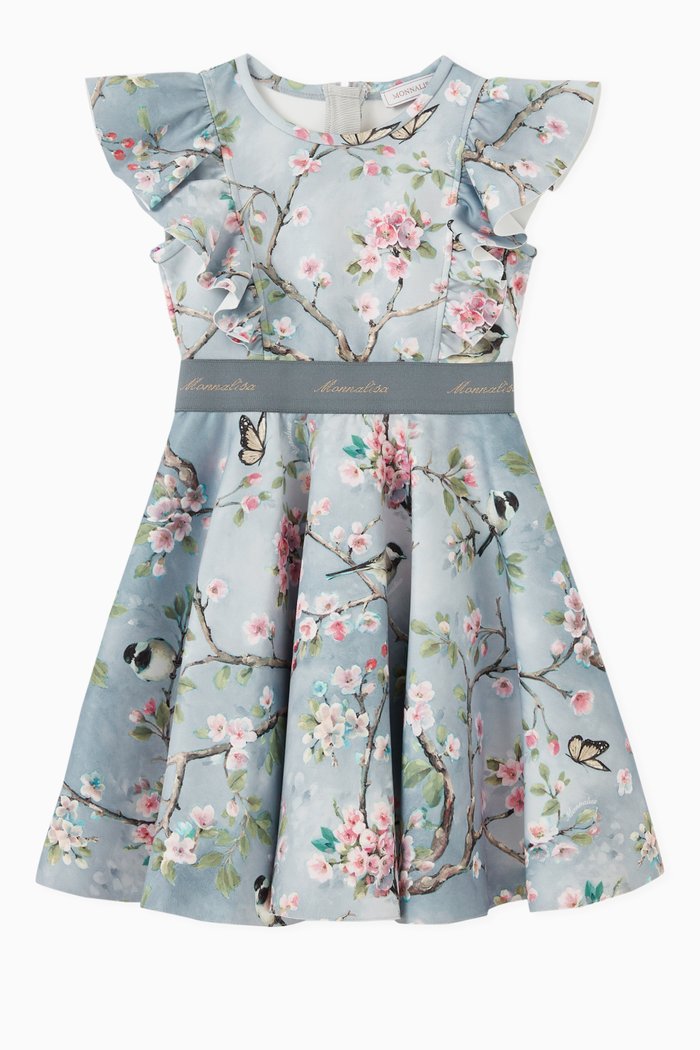 

Ruffle Blossom Print Dress, Grey