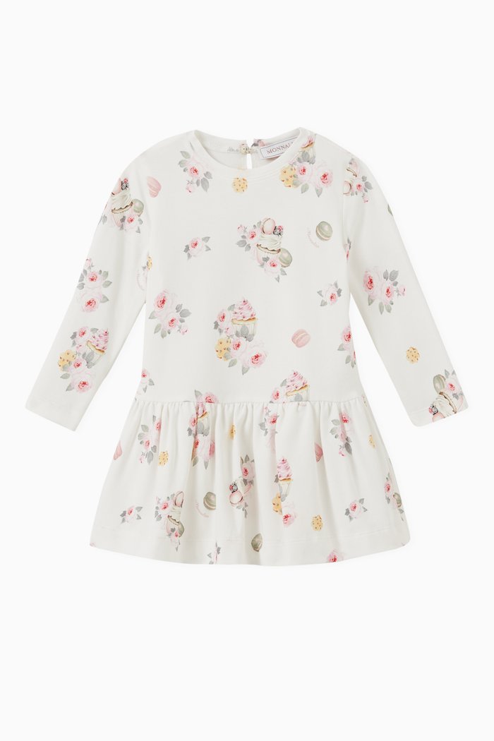 

Floral Flared Dress in Cotton, Neutral