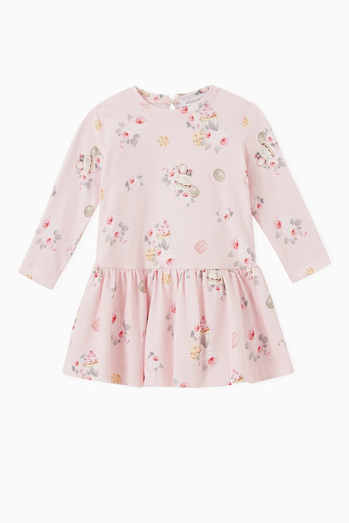 

Floral Flared Dress in Cotton, Pink