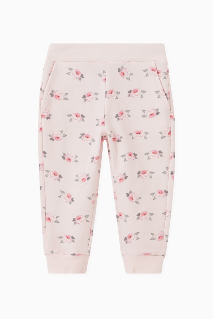 

Rose Print Sweatpants in Cotton, Pink